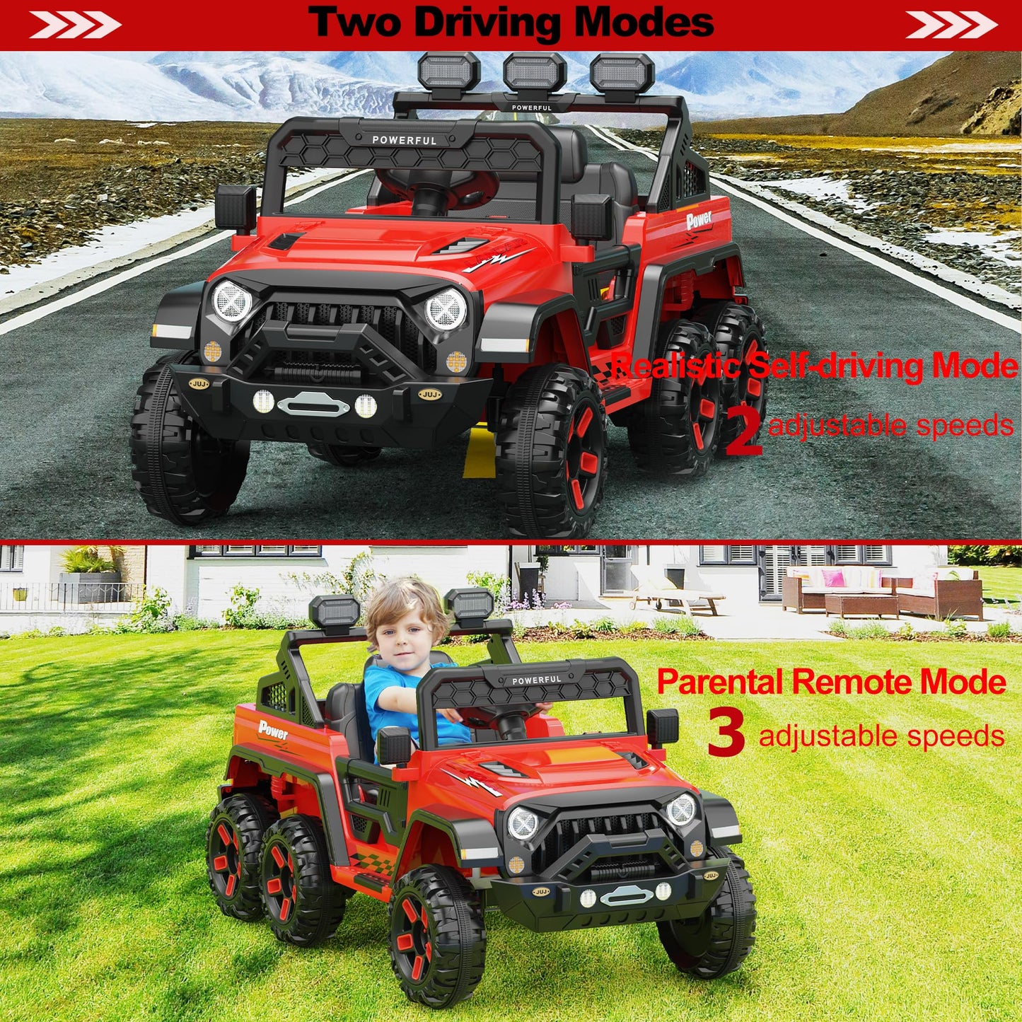 Garvee Ride - P Series: 24V 4WD Ride on Car Kids Ages 3-8, with 6 EVA Wheels, Battery Powered & Remote Control, 3 Adjustable Speeds, Soft Start, Battery Display, Music - Red