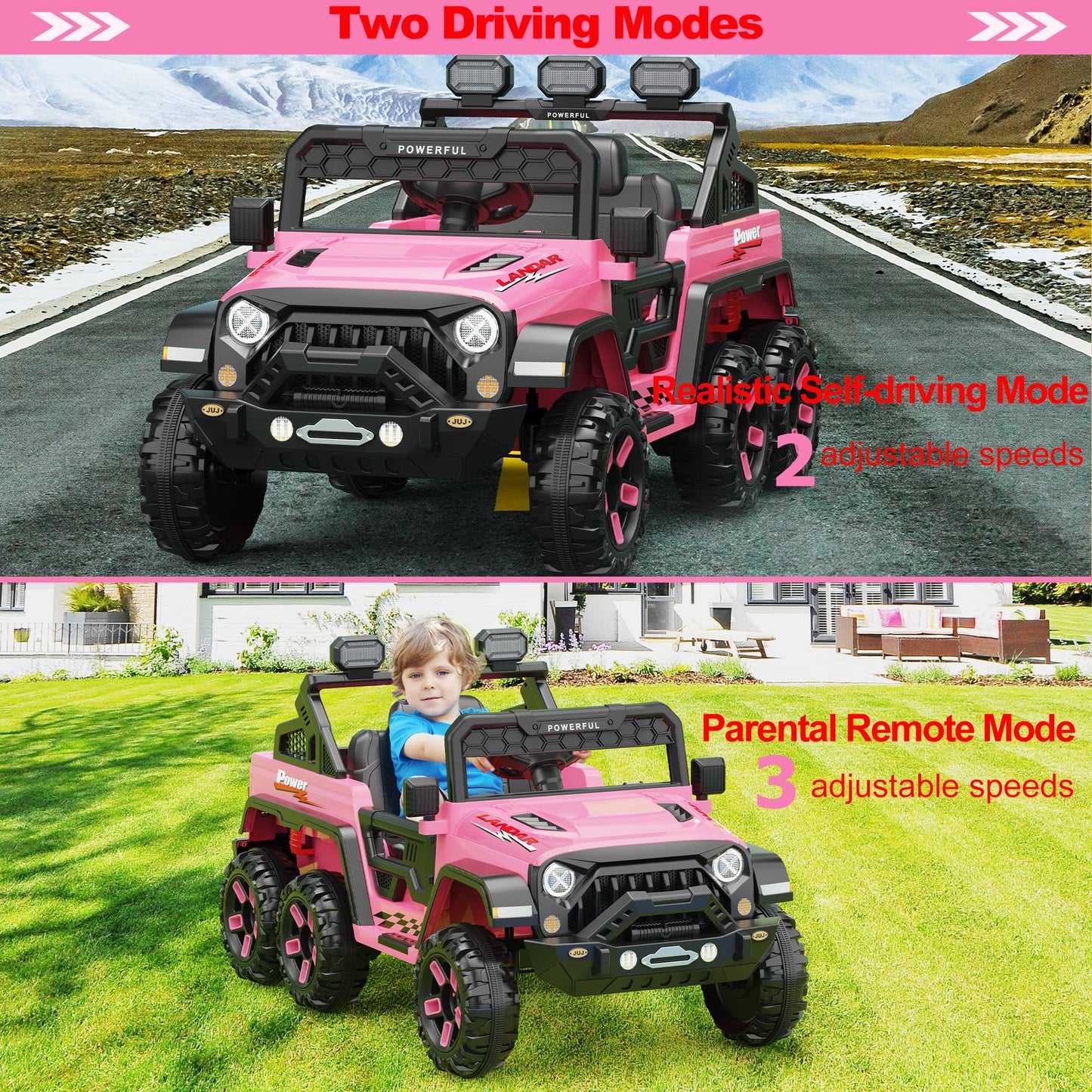 Garvee Ride - P Series: 24V 4WD Ride on Car Kids Ages 3-8, with 6 EVA Wheels, Battery Powered & Remote Control, 3 Adjustable Speeds, Soft Start, Battery Display, Music - Pink