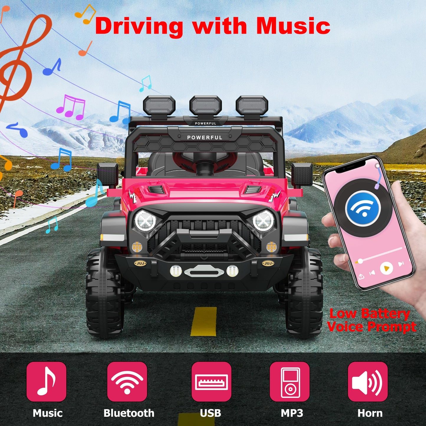 Garvee Ride - P Series: 24V 4WD Ride on Car Kids Ages 3-8, with 6 EVA Wheels, Battery Powered & Remote Control, 3 Adjustable Speeds, Soft Start, Battery Display, Music - Rose Red