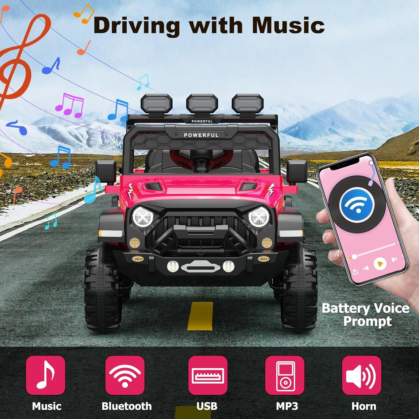 Garvee Ride - P Series: 3-6, Ride on Car with 2.4G Remote Control, 12V Battery Powered Electric Car for kids with 3 Adjustable Speeds, Soft Start, Battery Display, Music (Rose Red)