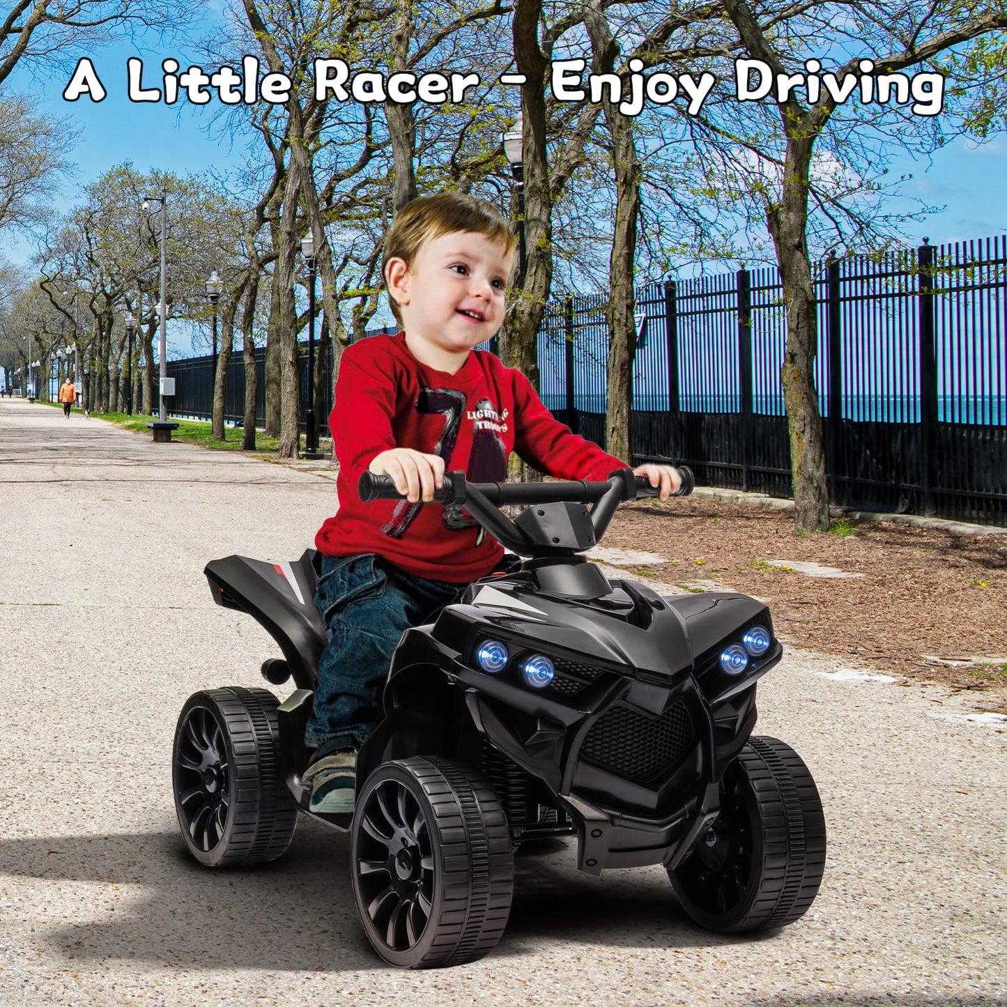 Garvee Ride - P Series: 6V Quad ATV for Kids Toddler 3+ years, Max 55lb Capacity ，With LED, Music, Foot Pedal, Wear-Resistant Wheels, 1.9 MPH - Black