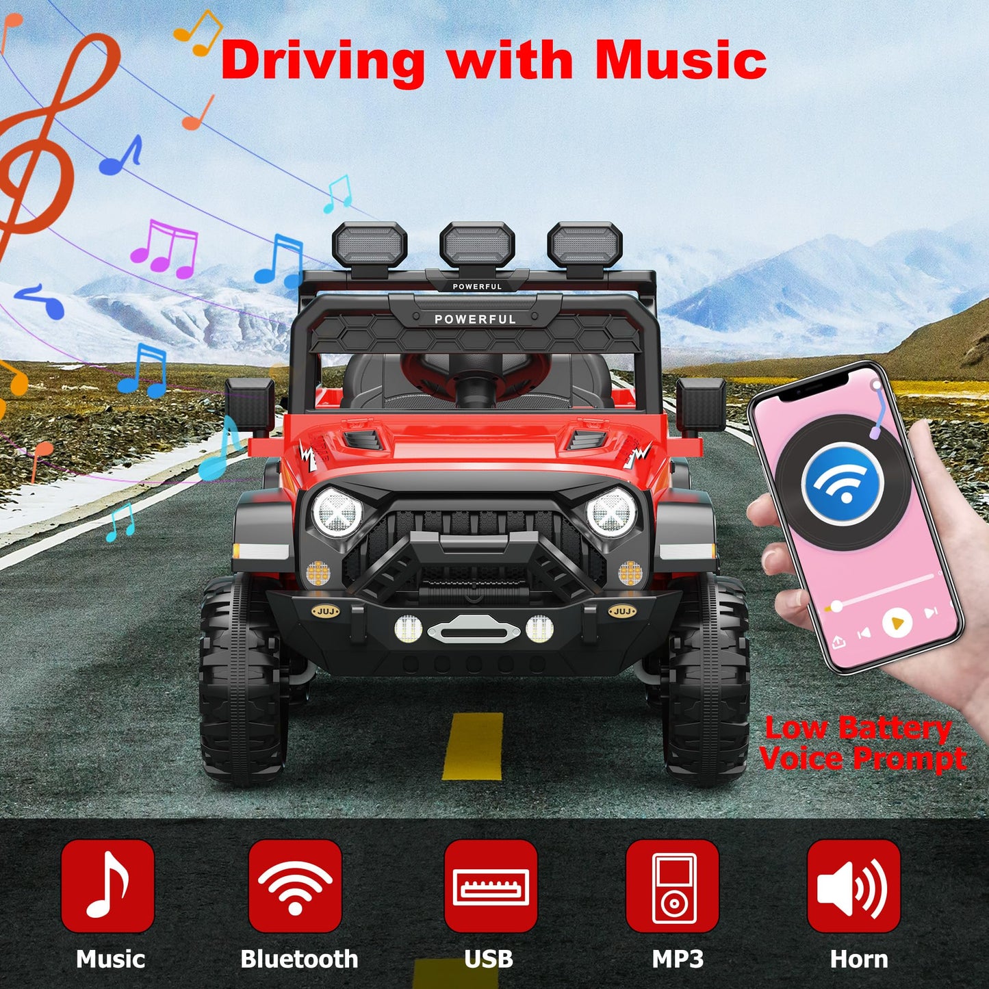 Garvee Ride - P Series: 24V 4WD Ride on Car Kids Ages 3-8, with 6 EVA Wheels, Battery Powered & Remote Control, 3 Adjustable Speeds, Soft Start, Battery Display, Music - Red