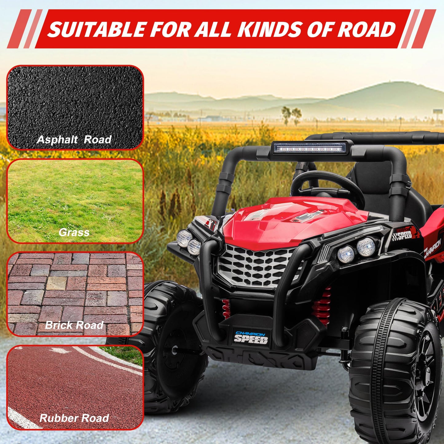 Garvee Ride - P Series: 12V Toy Electric Truck UTV with Large Wide Seat and Remote Control, Led Lights, Wireless Connection, Music, 2 Spring Suspension for 3-8 Boys & Girls