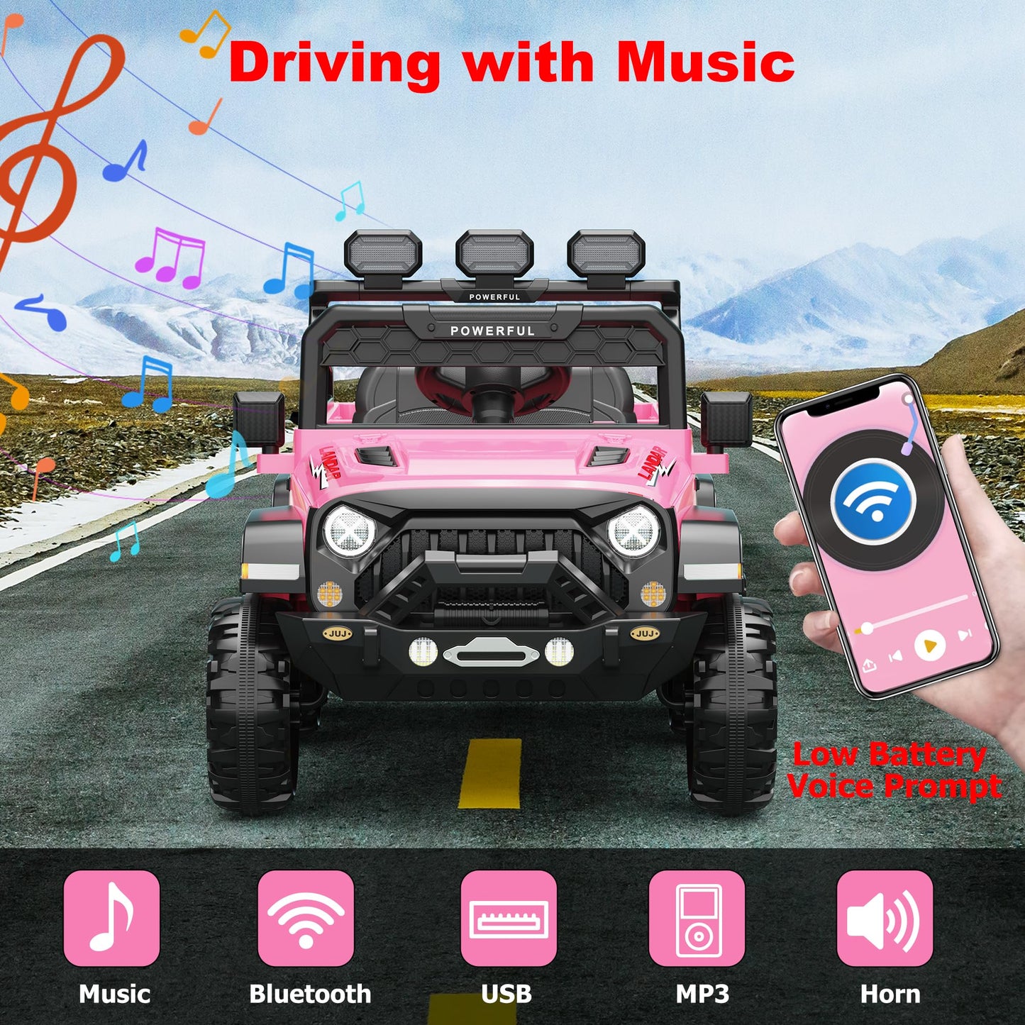 Garvee Ride - P Series: 24V 4WD Ride on Car Kids Ages 3-8, with 6 EVA Wheels, Battery Powered & Remote Control, 3 Adjustable Speeds, Soft Start, Battery Display, Music - Pink