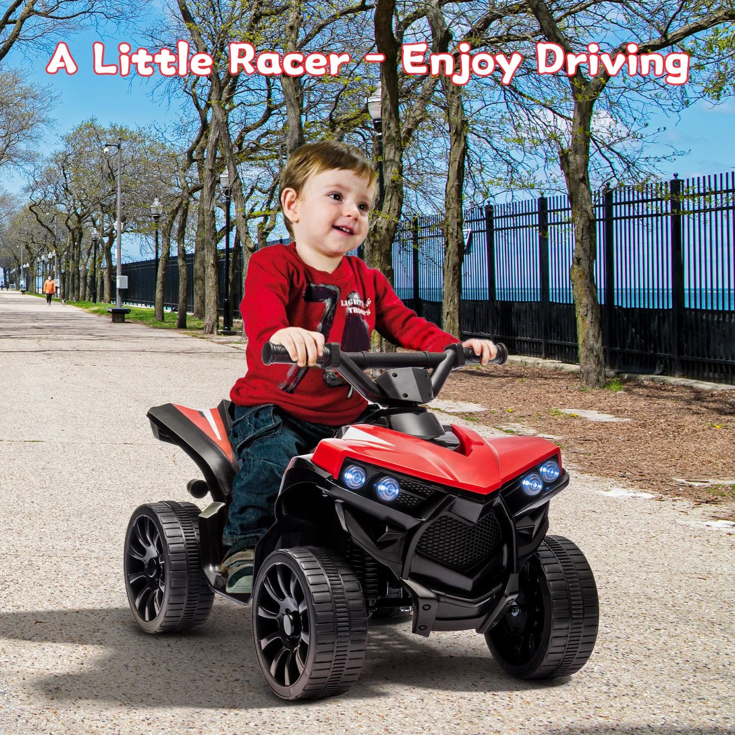 Garvee Ride - P Series: 6V Quad ATV for Kids Toddler 3+ years, Max 55lb Capacity ，With LED, Music, Foot Pedal, Wear-Resistant Wheels, 1.9 MPH - Red