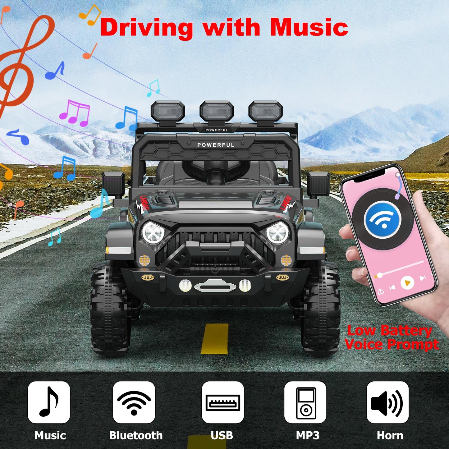 Garvee Ride - P Series: 24V 4WD Ride on Car Kids Ages 3-8, with 6 EVA Wheels, Battery Powered & Remote Control, 3 Adjustable Speeds, Soft Start, Battery Display, Music - Black