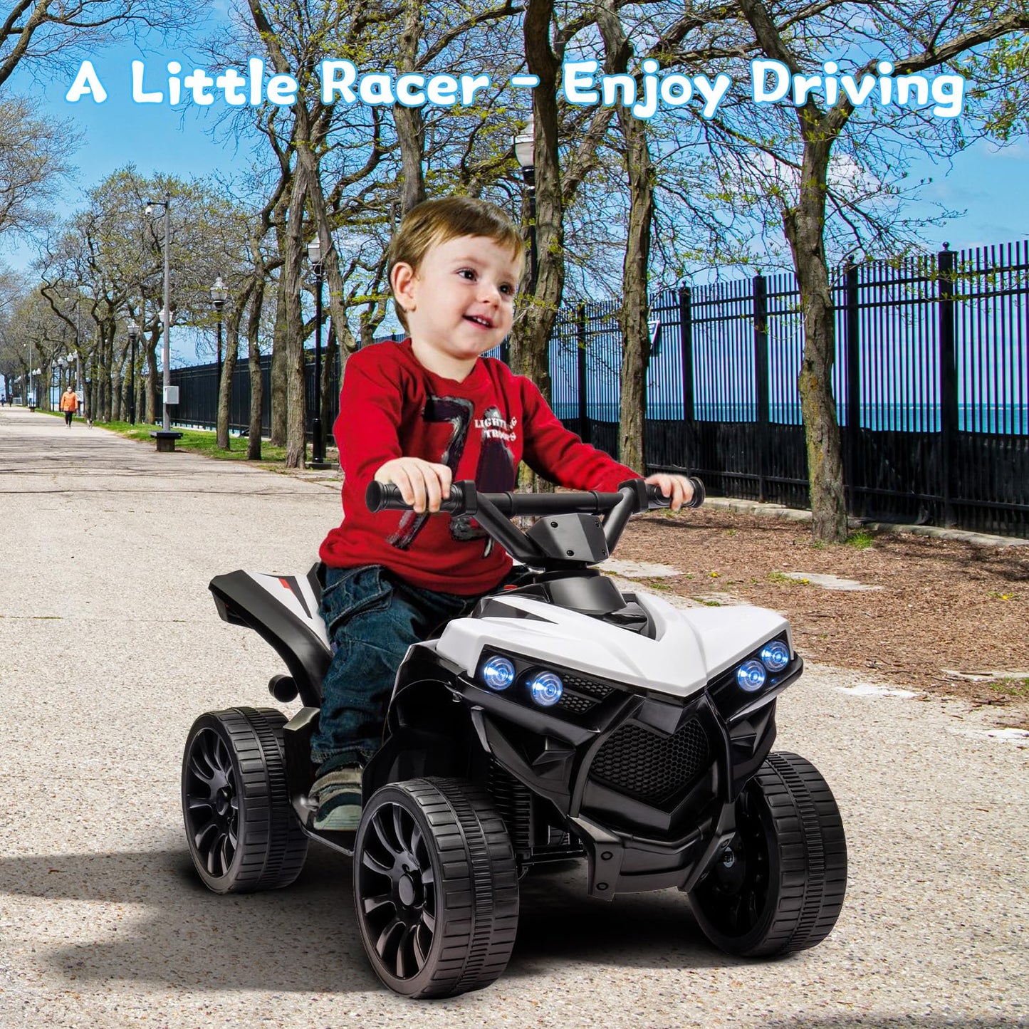 Garvee Ride - P Series: 6V Quad ATV for Kids Toddler 3+ years, Max 55lb Capacity, With LED, Music, Foot Pedal, Wear-Resistant Wheels, 1.9 MPH - White
