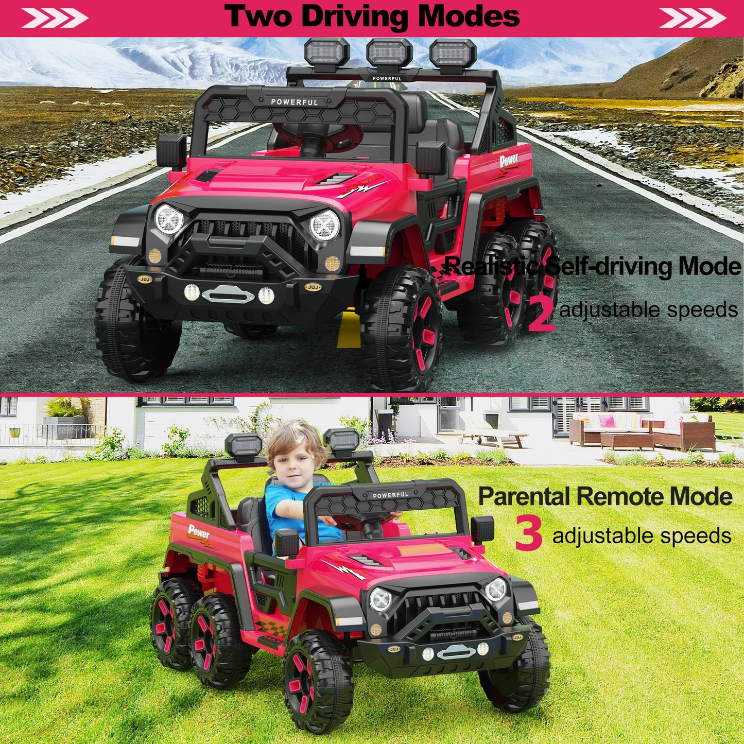 Garvee Ride - P Series: 24V 4WD Ride on Car Kids Ages 3-8, with 6 EVA Wheels, Battery Powered & Remote Control, 3 Adjustable Speeds, Soft Start, Battery Display, Music - Rose Red