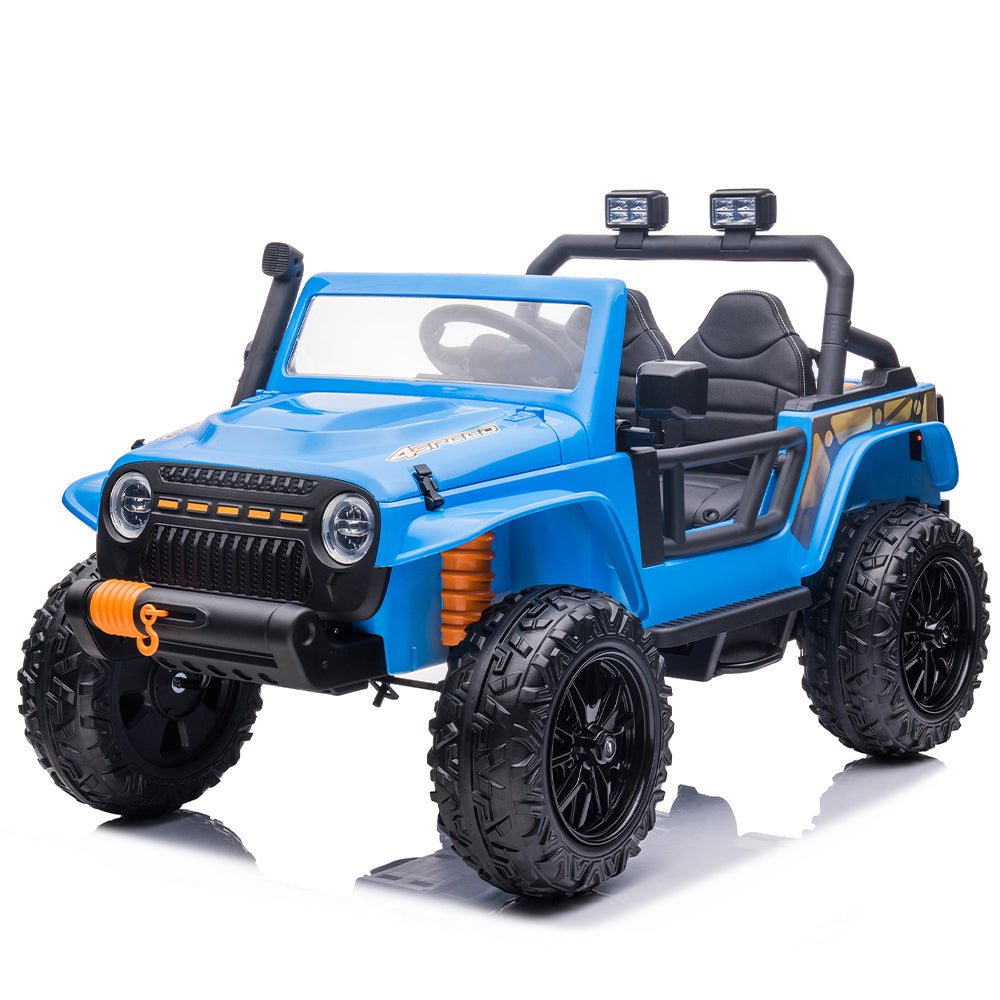 Garvee Ride - P Series: 24V 2 Seater Ride On Truck Car For Kid age 3 - 8 years, w/Remote Control, 4-Wheeler Suspension, 4x55W Powerful Engine, 4WD Battery Powered, LED Lights, Soft Braking - Blue