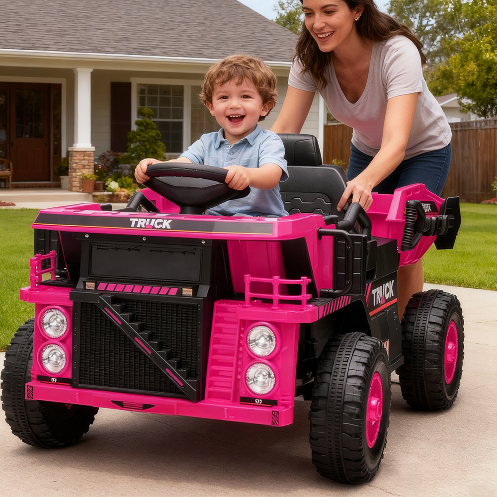 Garvee Ride - P Series: Ride On Dump Truck, Electric Cars for Kids with Remote Control, Dump Bed, Shovel, Music, Led, Wheel Shock Absorption, Ride On Construction Vehicle Four- for Kids 3+(Pink)