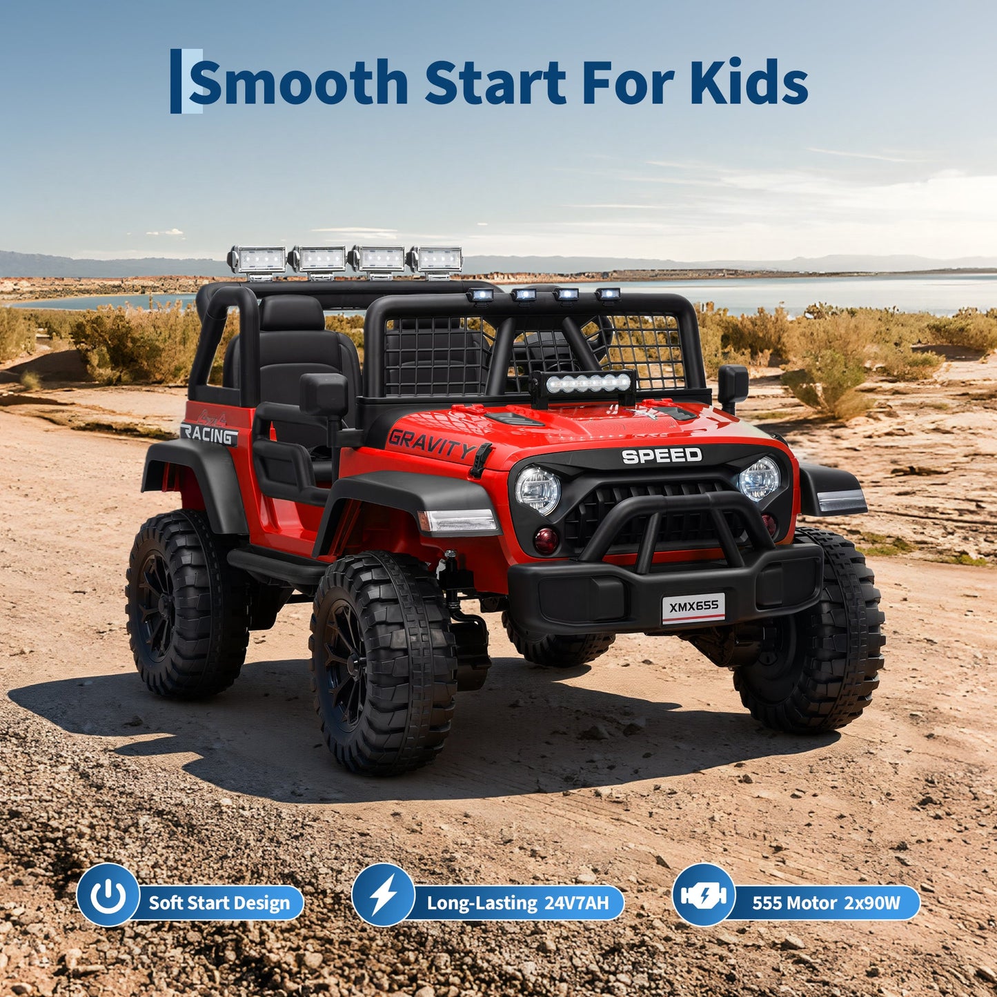 Garvee Ride - P Series: 2 Seater Ride On Car for Kids, 24V Electric Truck with Parent Remote Control, Spring Suspension, 2 Speeds, LED Headlight & Music Player, Kids Electric Vehicle for Aged 3-8 Years