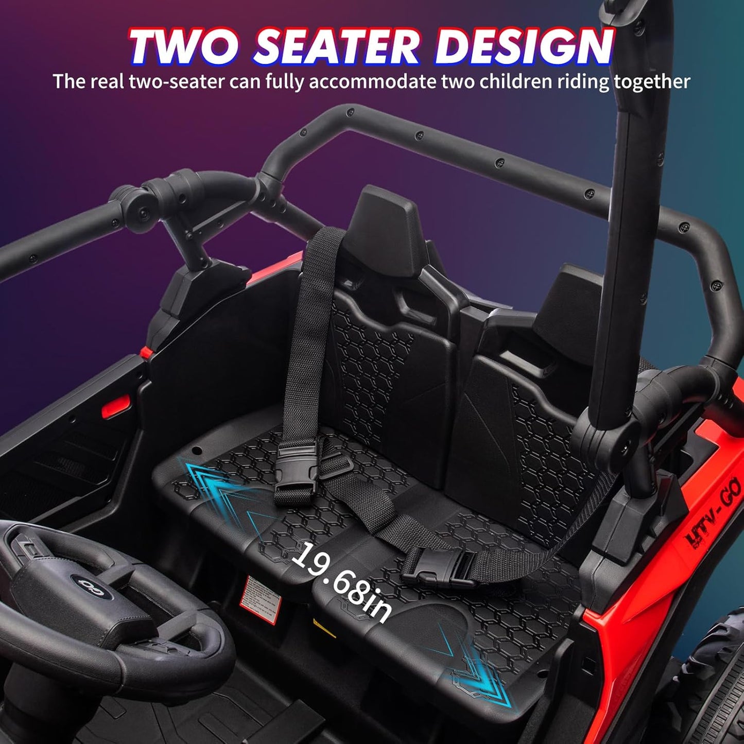 Garvee Ride - P Series: 24V Ride On Utv For Kids,2 Seater 4WD Electric Truck With Remote Control, High And Low Speed Adjustment, Led Lights,4-wheel shock absorption,One Click Start, Music Player (Red)