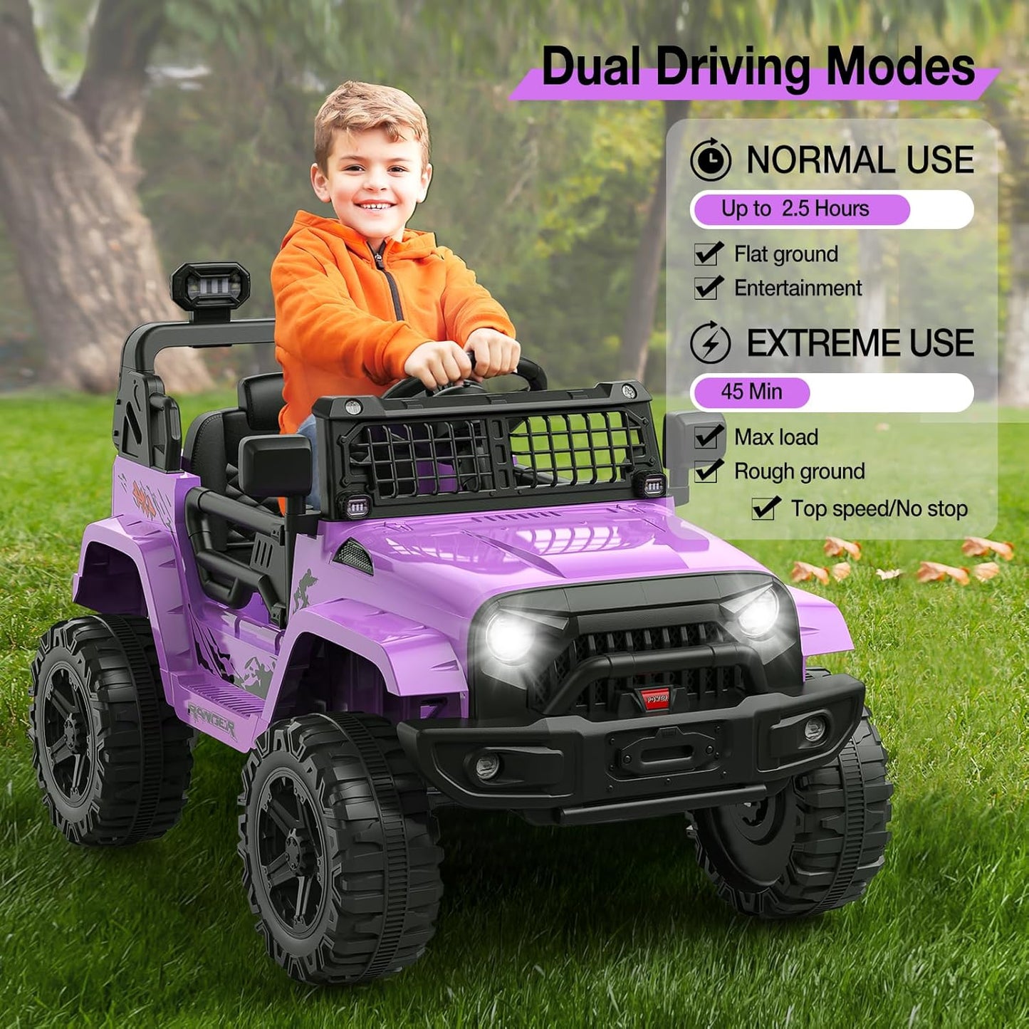 Garvee Ride P Series 12V Kids Electric Ride On Truck Car w/Parent Remote Control, Spring Suspension, LED Lights & AUX Port | Outdoor Ride Toy for Boys Girls 3+ Years