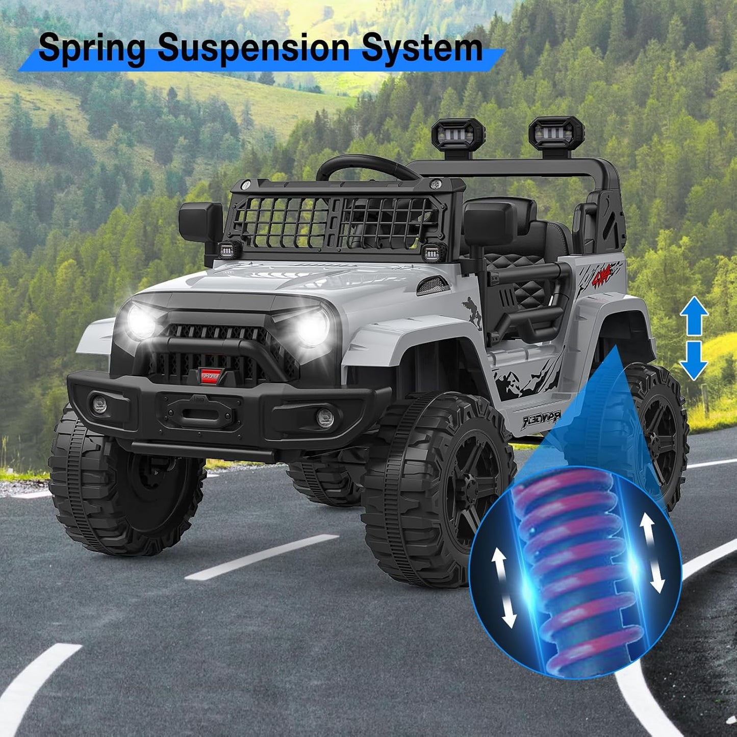 Garvee Ride P Series 12V Kids Electric Ride On Truck Car w/Parent Remote Control, Spring Suspension, LED Lights & AUX Port | Outdoor Ride Toy for Boys Girls 3+ Years
