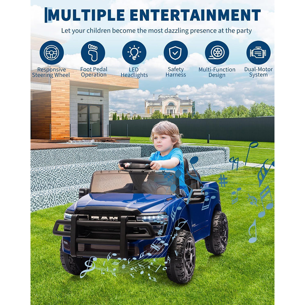 Garvee Ride On Pickup Truck Car 12V Battery Powered Electric Vehicle with Remote Control & Suspension System, Double Doors, Seat Belt, LED Lights, Music - Kids Outdoor Toy