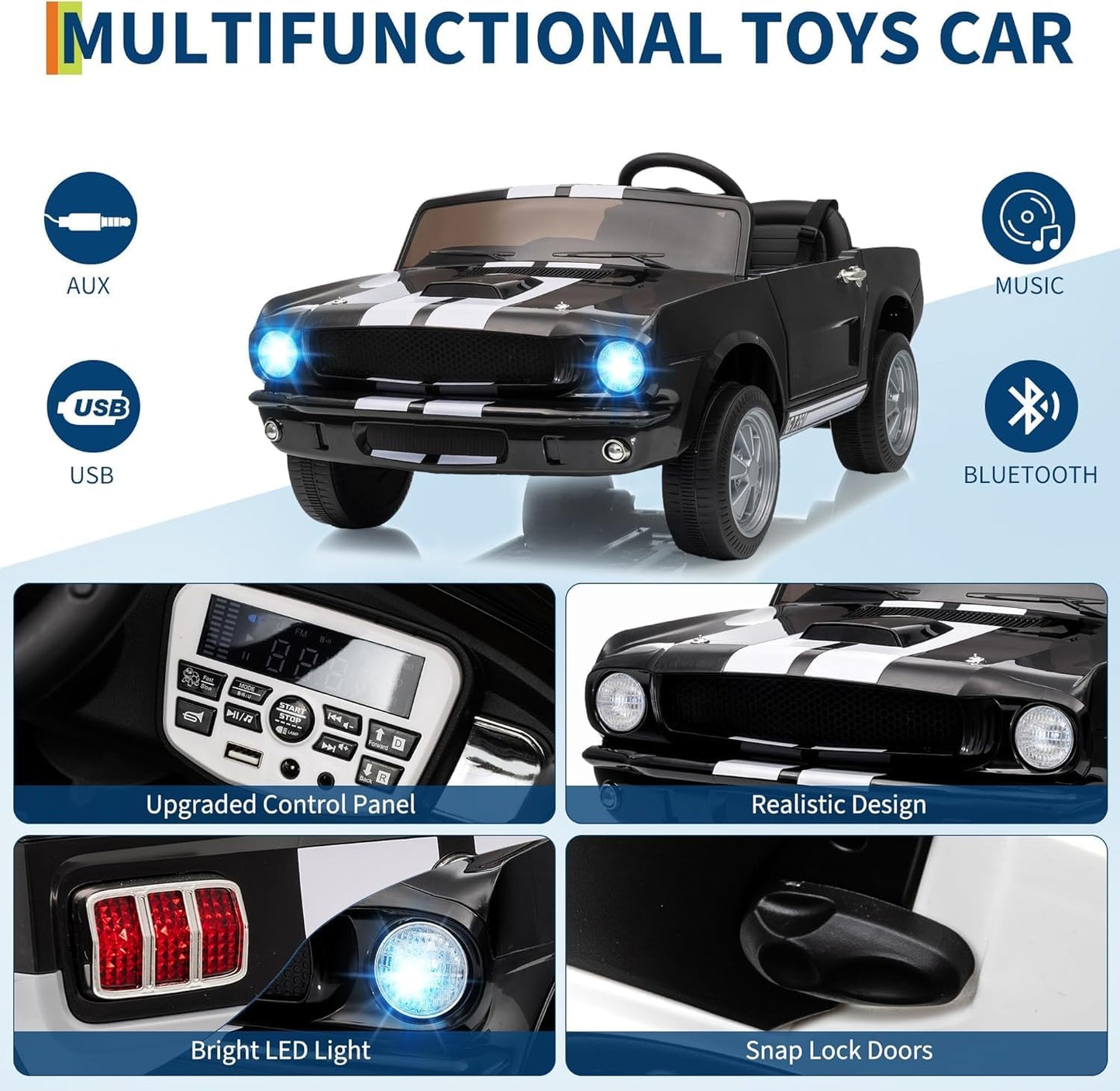 Garvee Ride - P Series: 24V 7AH 2-Seater Ride-On Car Kids Remote Control Dual Safety Belts 2-Speed LED Lights Music Black