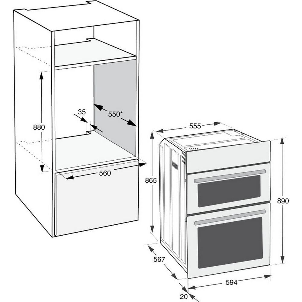 Hotpoint DIH10DW Built In Electric Double Oven with Enamel Liners White