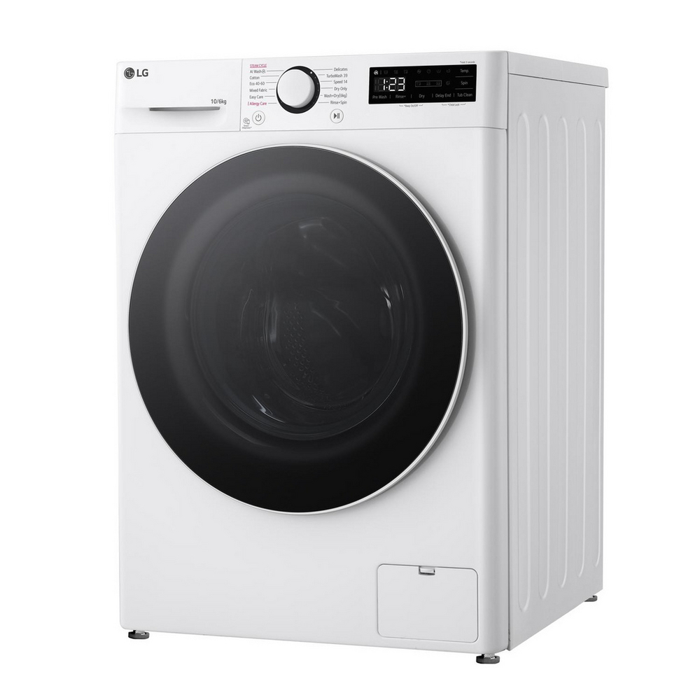 LG FWY706WWTN1 TurboWash360 10kg+6kg 1400 Spin AI Direct Drive Freestanding Washer Dryer White