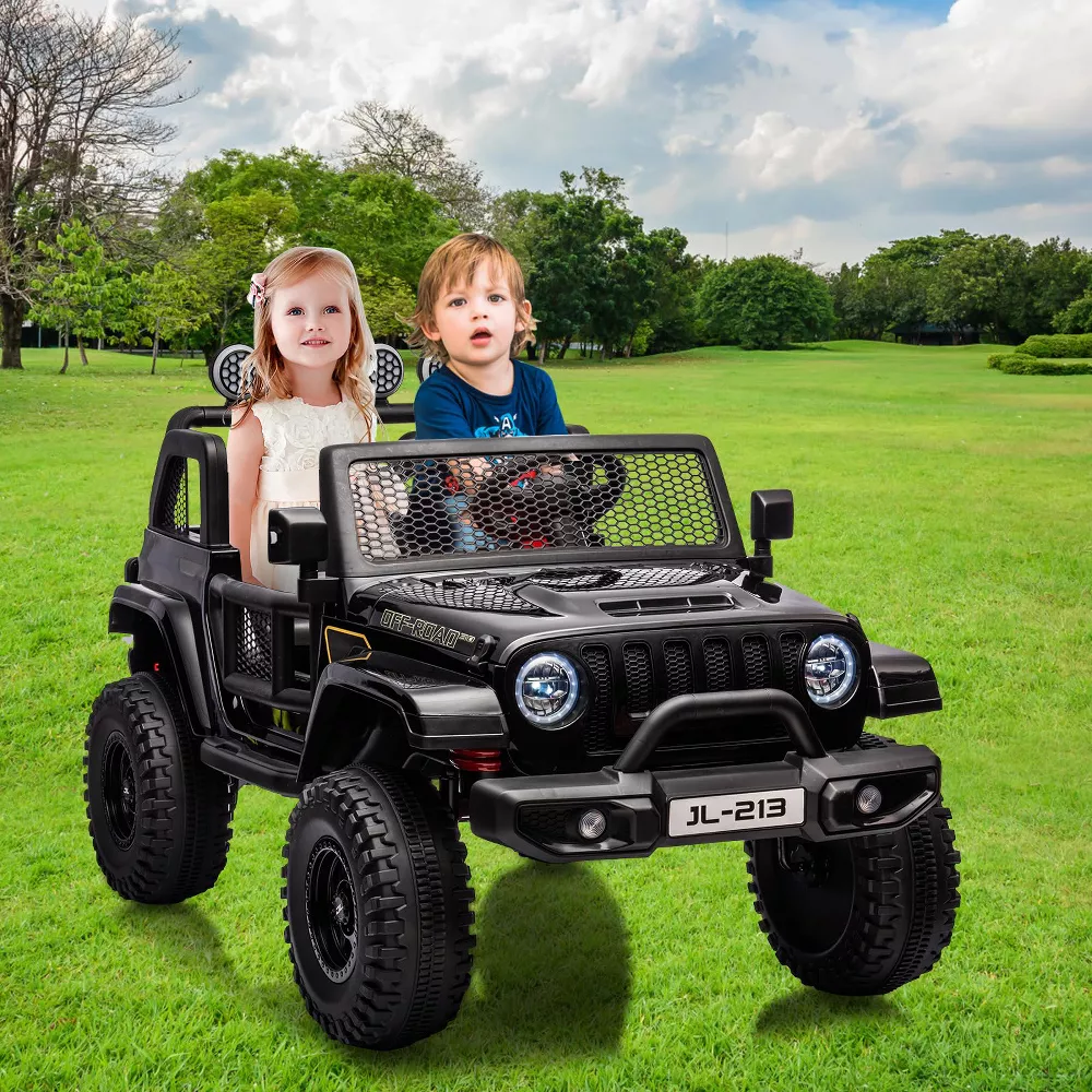 Garvee Ride - P Series: 24V 7AH Kids Ride on Truck Car 2 Seater Electric Vehicles for Toddles 2WD/4WD Switchable Battery Powered Cars with Remote Control, 4-Wheeler Suspension, LED Lights, MP3, Back Storage - Black