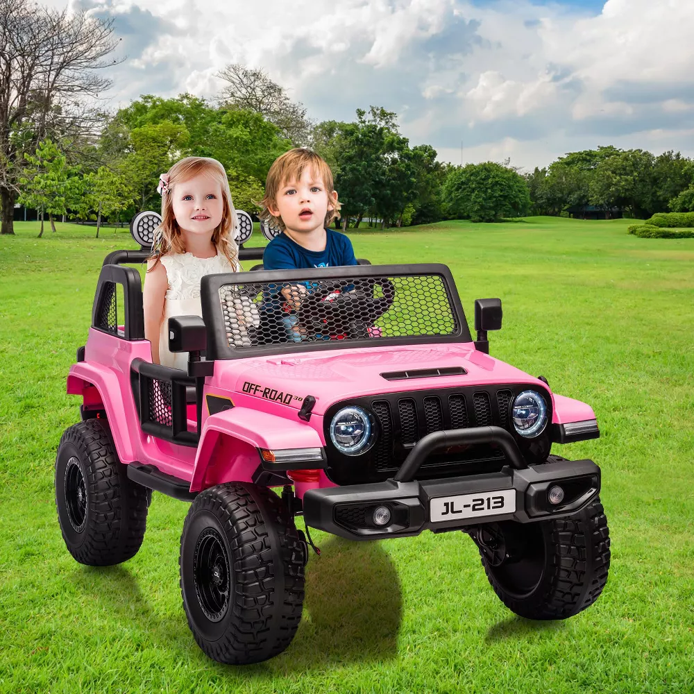 Garvee Ride - P Series: 24V 7AH Kids Ride on Truck Car 2 Seater Electric Vehicles for Toddles 2WD/4WD Switchable Battery Powered Cars with Remote Control, 4-Wheeler Suspension, LED Lights, MP3, Back Storage - Pink