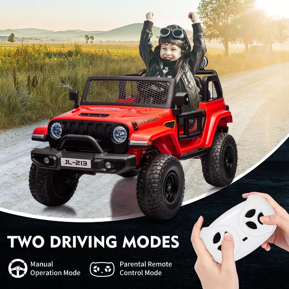 Garvee Ride - P Series: 24V 7AH Kids Ride on Truck Car 2 Seater Electric Vehicles for Toddles 2WD/4WD Switchable Battery Powered Cars with Remote Control, 4-Wheeler Suspension, LED Lights, MP3, Back Storage - Red