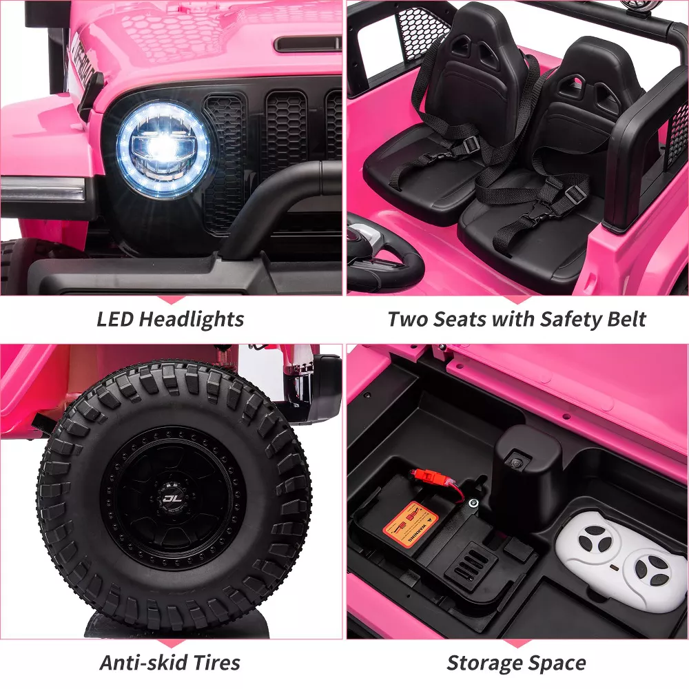 Garvee Ride - P Series: 24V 7AH Kids Ride on Truck Car 2 Seater Electric Vehicles for Toddles 2WD/4WD Switchable Battery Powered Cars with Remote Control, 4-Wheeler Suspension, LED Lights, MP3, Back Storage - Pink