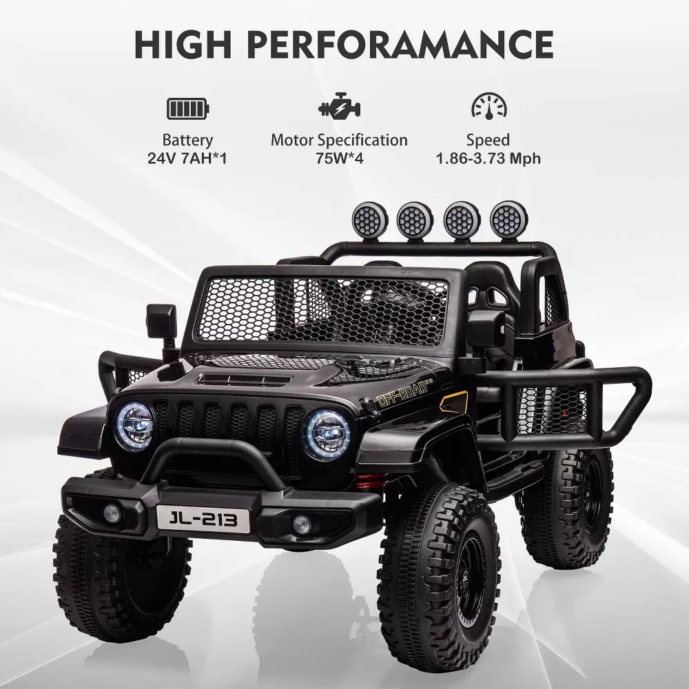 Garvee Ride - P Series: 24V 7AH Kids Ride on Truck Car 2 Seater Electric Vehicles for Toddles 2WD/4WD Switchable Battery Powered Cars with Remote Control, 4-Wheeler Suspension, LED Lights, MP3, Back Storage - Black