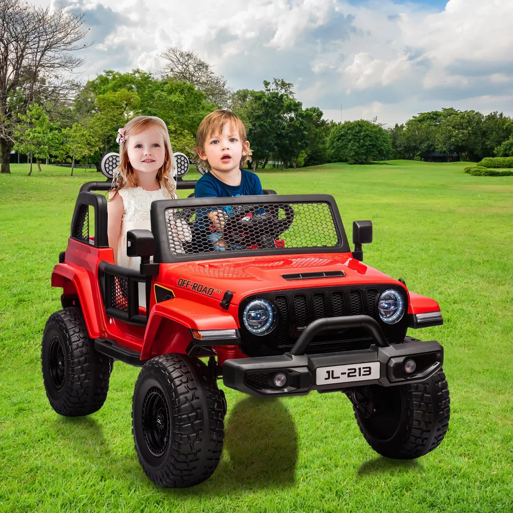 Garvee Ride - P Series: 24V 7AH Kids Ride on Truck Car 2 Seater Electric Vehicles for Toddles 2WD/4WD Switchable Battery Powered Cars with Remote Control, 4-Wheeler Suspension, LED Lights, MP3, Back Storage - Red