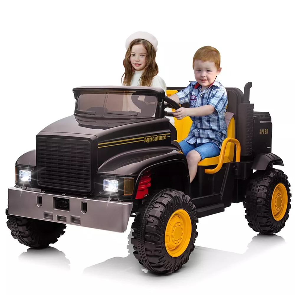 Garvee Ride - P Series: 24V Ride On Truck with Remote Control Electric UTV Vehicles with Dump Bed, 4WD Power 4x200W Motors,4xSpring Suspension, 3 Speeds, 2 Seater Kids Ride On Toys Best Gifts for Kids - Black