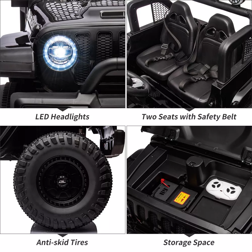 Garvee Ride - P Series: 24V 7AH Kids Ride on Truck Car 2 Seater Electric Vehicles for Toddles 2WD/4WD Switchable Battery Powered Cars with Remote Control, 4-Wheeler Suspension, LED Lights, MP3, Back Storage - Black