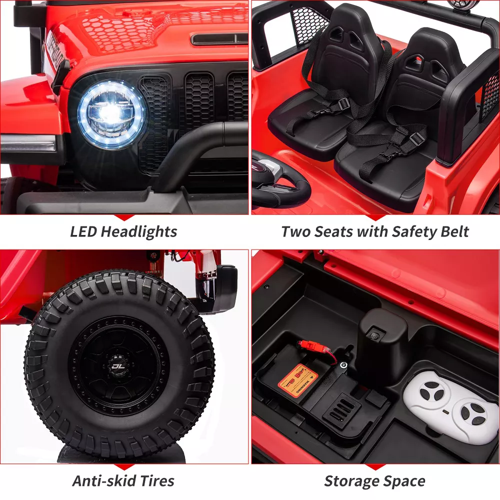 Garvee Ride - P Series: 24V 7AH Kids Ride on Truck Car 2 Seater Electric Vehicles for Toddles 2WD/4WD Switchable Battery Powered Cars with Remote Control, 4-Wheeler Suspension, LED Lights, MP3, Back Storage - Red