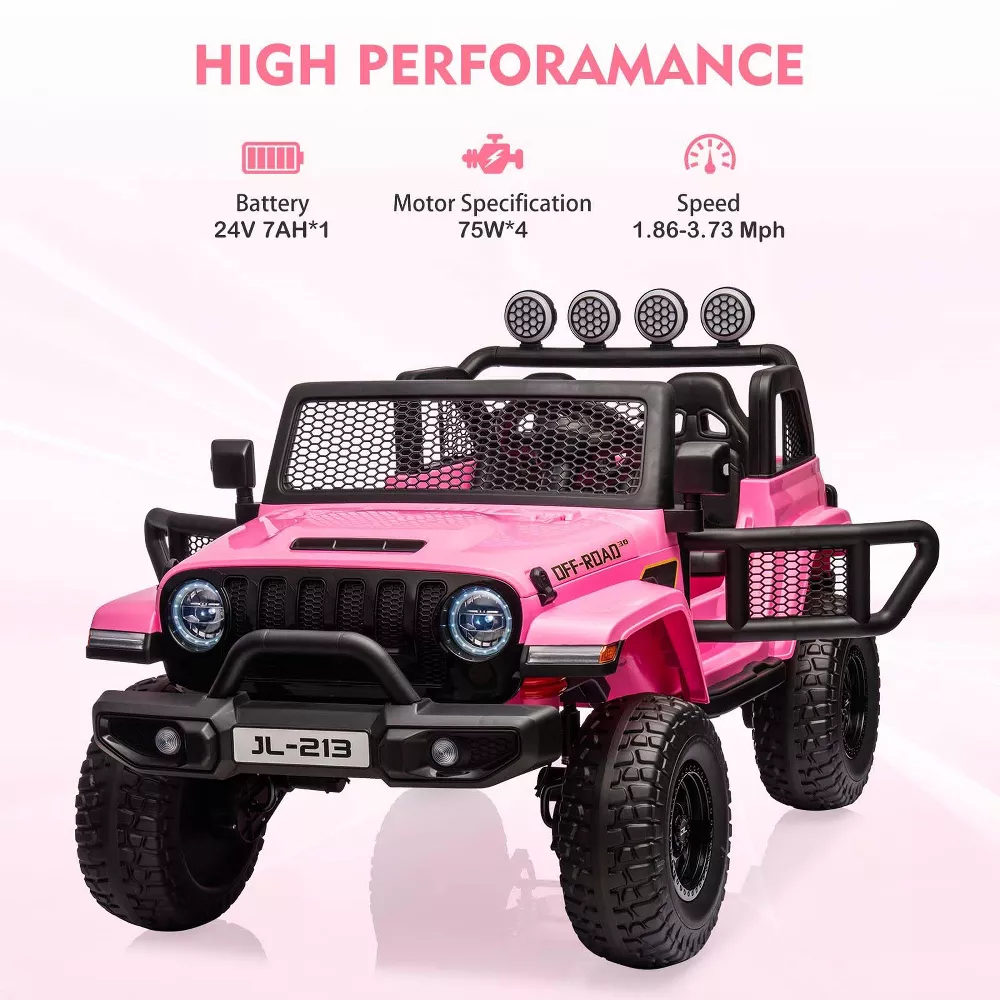 Garvee Ride - P Series: 24V 7AH Kids Ride on Truck Car 2 Seater Electric Vehicles for Toddles 2WD/4WD Switchable Battery Powered Cars with Remote Control, 4-Wheeler Suspension, LED Lights, MP3, Back Storage - Pink