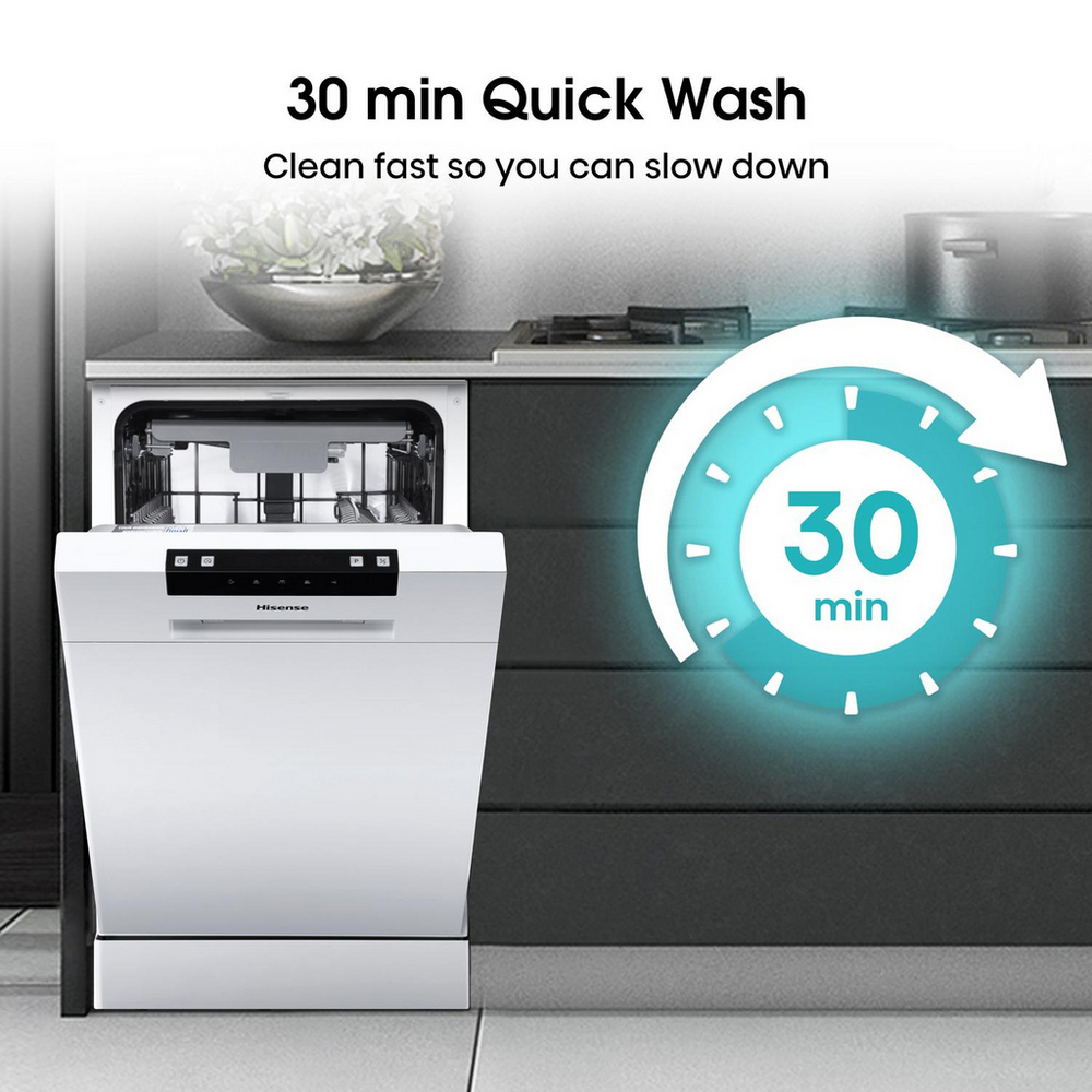 Hisense Hi4 HS523E15WUK Freestanding Slimline Dishwasher 10 Place Settings White