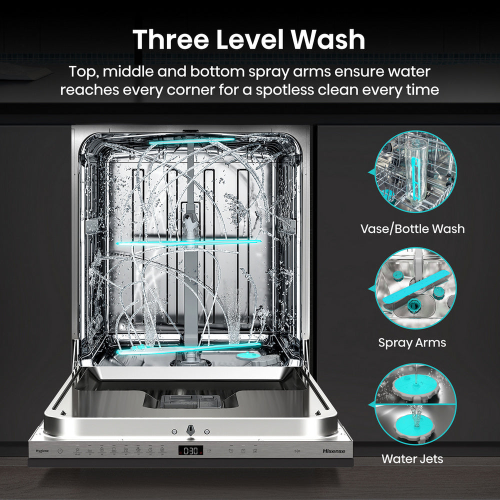 Hisense Hi6 HV16AUK Full-Size Fully Integrated Dishwasher 16 Place Settings