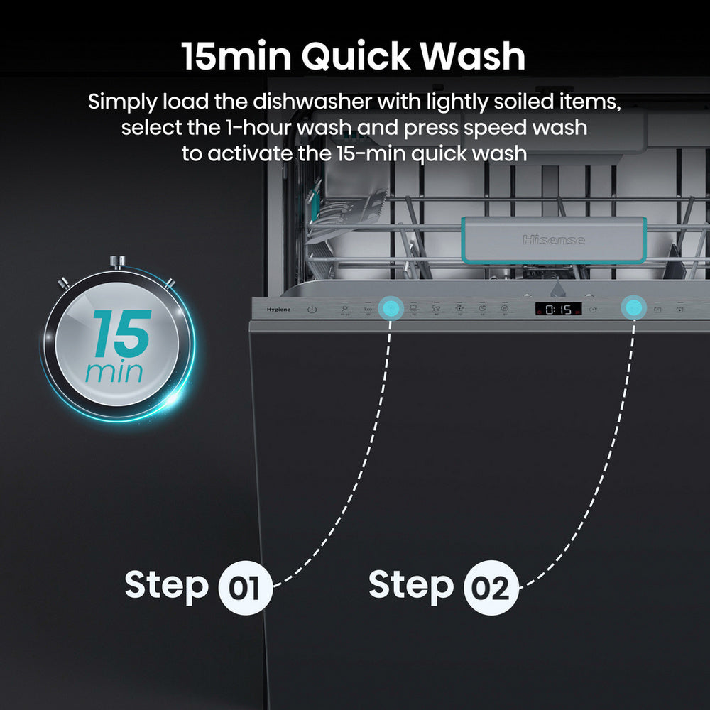 Hisense Hi6 HV16AUK Full-Size Fully Integrated Dishwasher 16 Place Settings