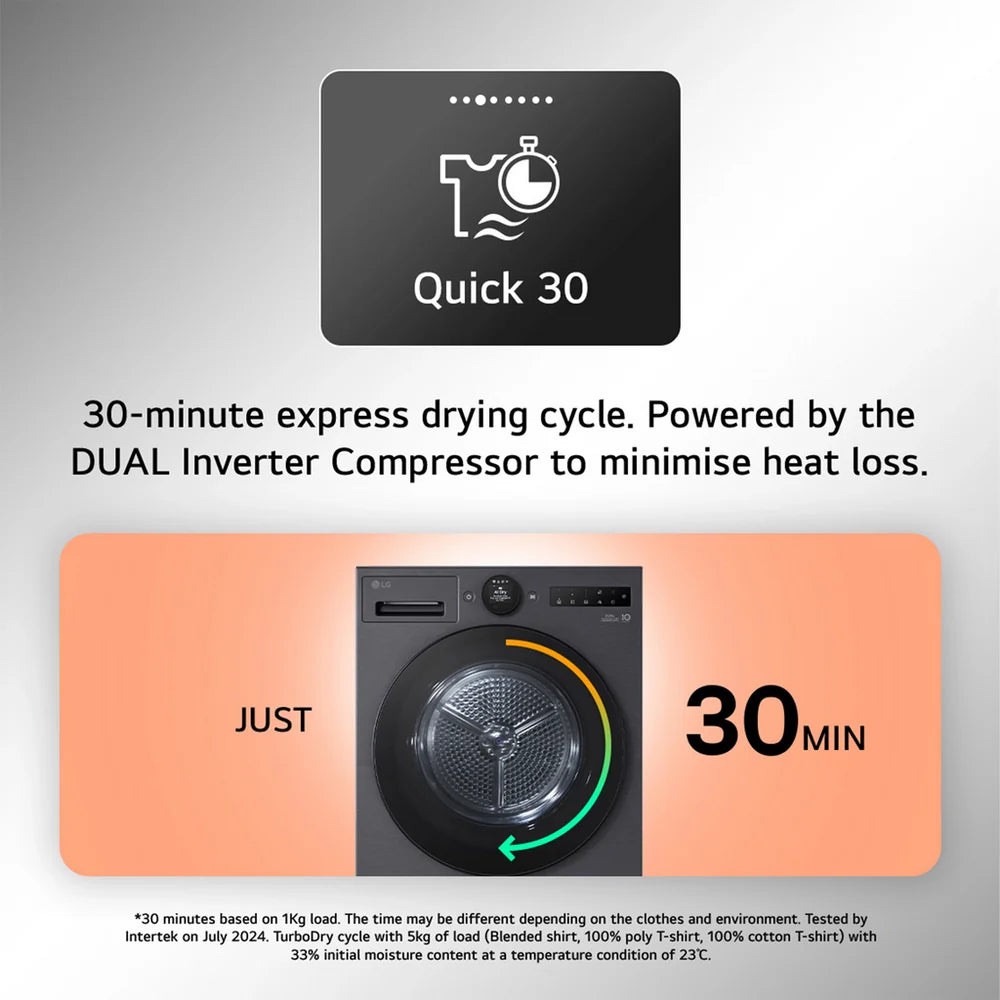 LG RHX7010TBB AI Dry 10kg Dual Inverter Heat Pump Tumble Dryer Black