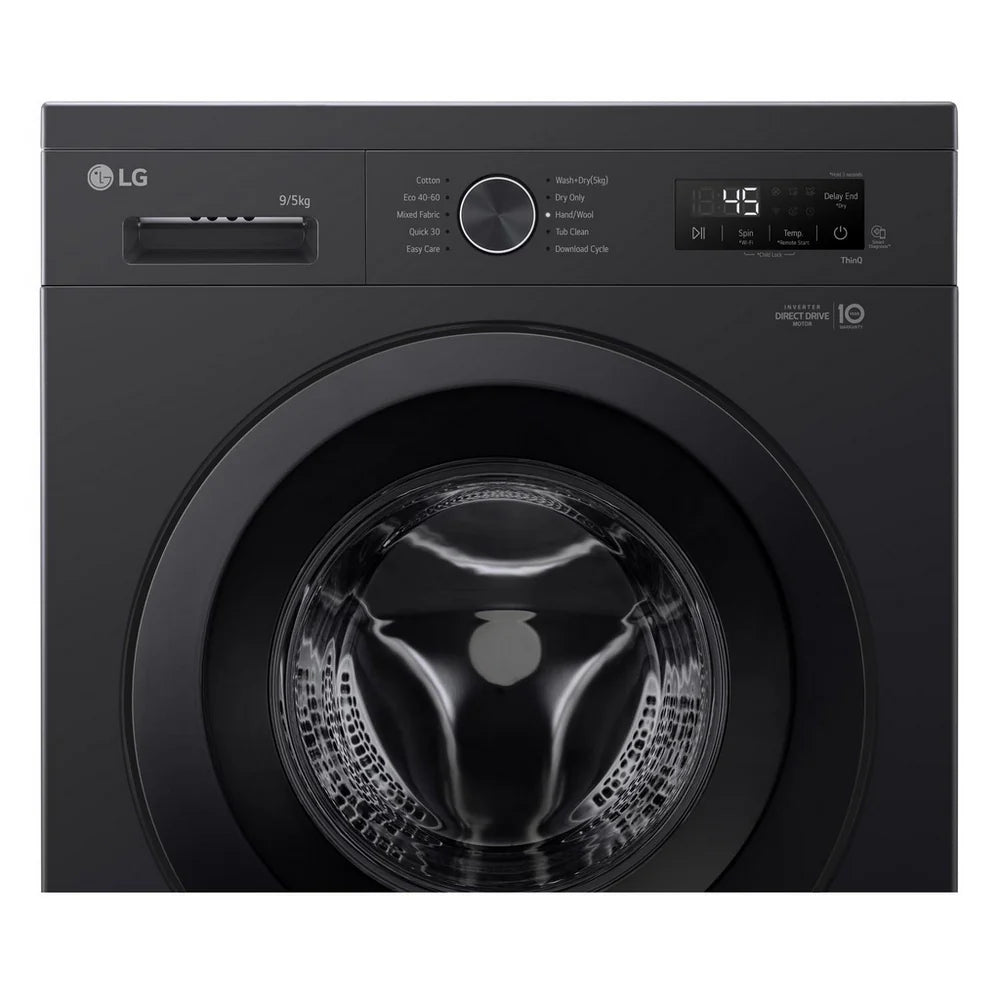 LG W4X1095NNK 9kg+5kg 1400 Spin Freestanding Washer Dryer Gloss Black