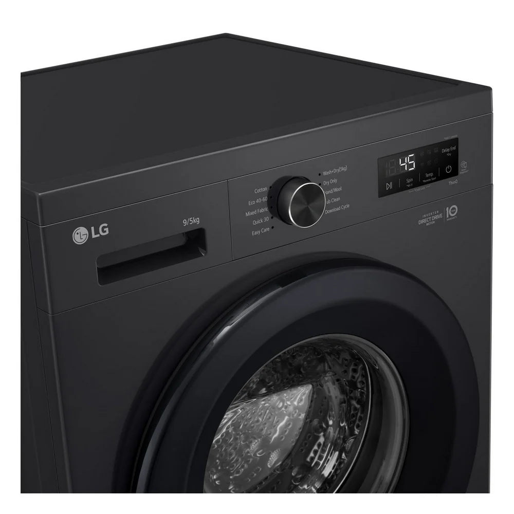 LG W4X1095NNK 9kg+5kg 1400 Spin Freestanding Washer Dryer Gloss Black