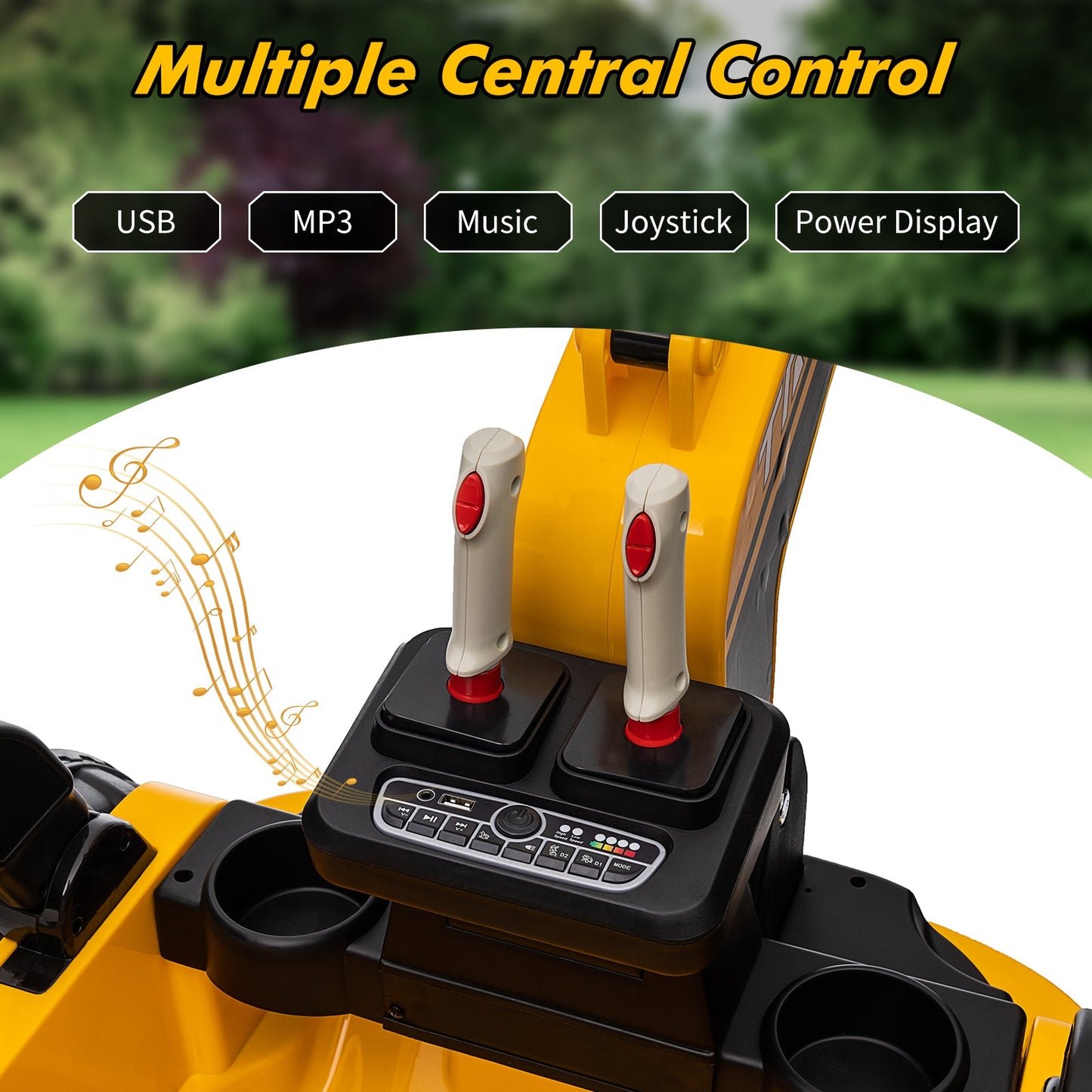 Garvee Ride - P Series: 12V Kids Ride On Excavator Digger Car with Remote Control & Electric Digging Arm with 2x35W Motors, 10Ah Large Battery, 4x75W Driving Motors,Led Tail Light, Music, USB, Ride Toy , Yellow