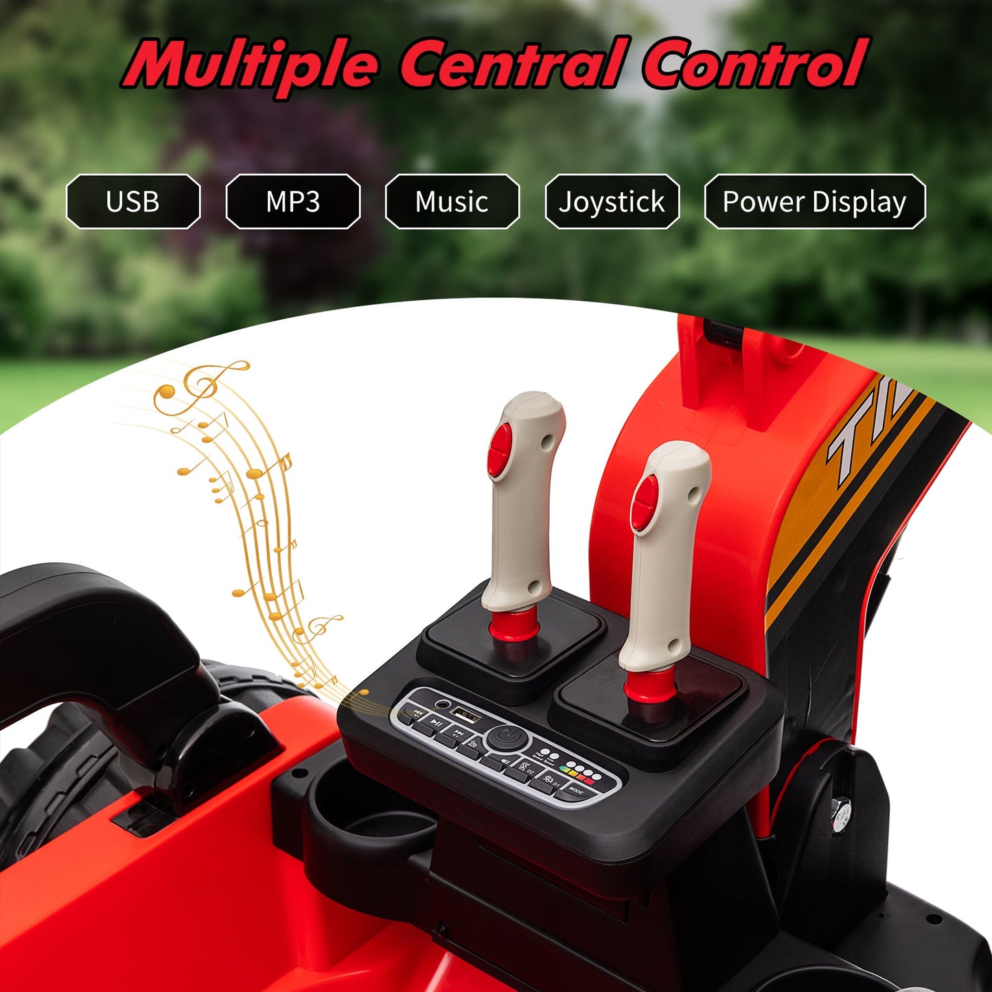 Garvee Ride - P Series: 12V Kids Ride On Excavator Digger Car with Remote Control & Electric Digging Arm with 2x35W Motors, 10Ah Large Battery, 4x75W Driving Motors,Led Tail Light, Music, USB, Ride Toy Gifts, Red