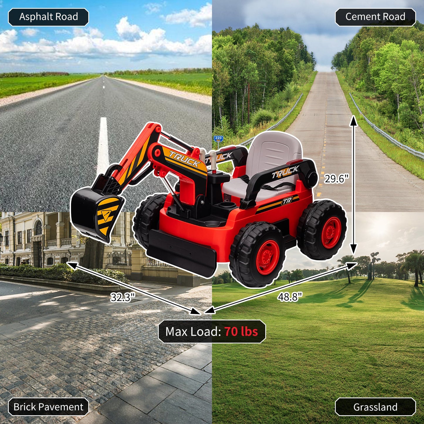 Garvee Ride - P Series: 12V Kids Ride On Excavator Digger Car with Remote Control & Electric Digging Arm with 2x35W Motors, 10Ah Large Battery, 4x75W Driving Motors,Led Tail Light, Music, USB, Ride Toy Gifts, Red