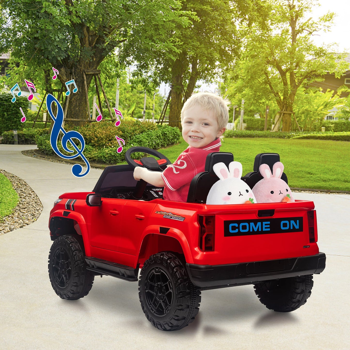 Garvee Ride - P Series: 24V Kids Ride On Car 2 Seater Electric Ride On Toy for Toddlers Battery Powered Truck Car With Remote Control, Battery Display, Handle, Trunk, LED Lights, Music (Red)