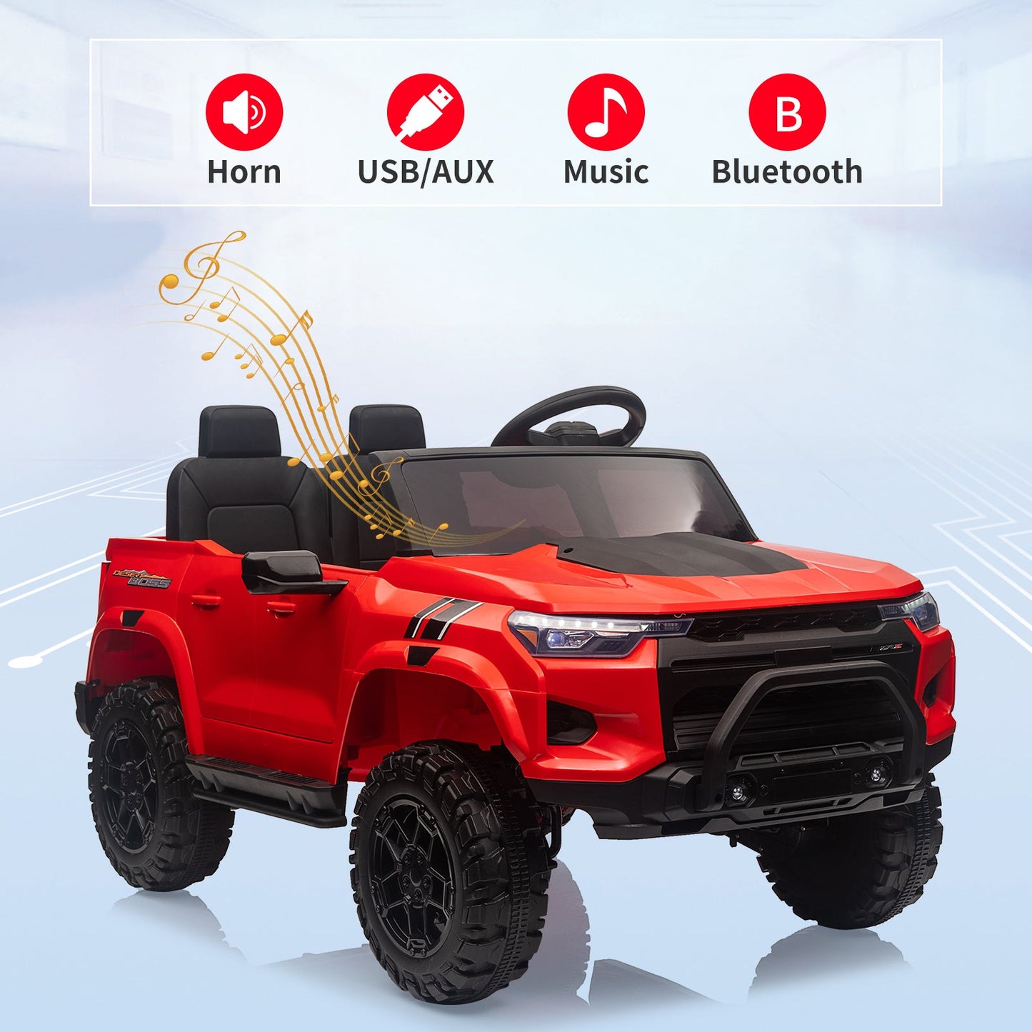 Garvee Ride - P Series: 24V Kids Ride On Car 2 Seater Electric Ride On Toy for Toddlers Battery Powered Truck Car With Remote Control, Battery Display, Handle, Trunk, LED Lights, Music (Red)