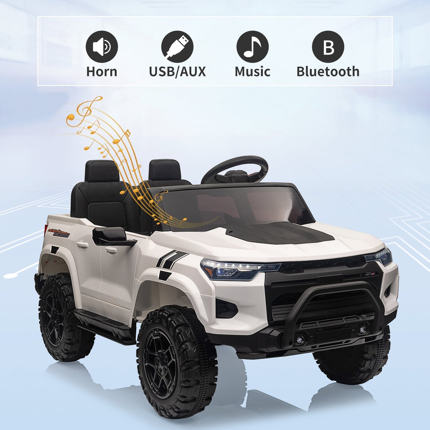 Garvee Ride - P Series: 24V Kids Ride On Car 2 Seater Electric Ride On Toy for Toddlers Battery Powered Truck Car With Remote Control, Battery Display, Handle, Trunk, LED Lights, Music (White)