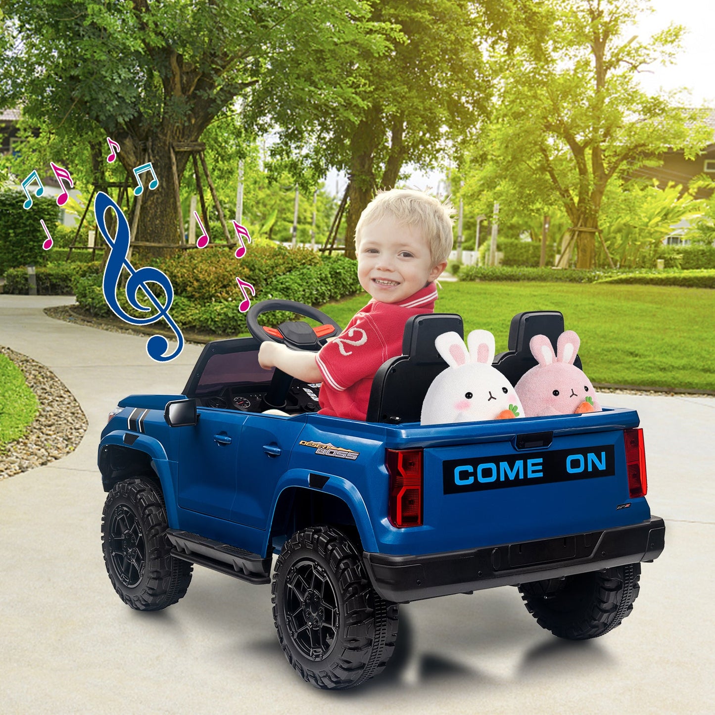 Garvee Ride - P Series: 24V Kids Ride On Car 2 Seater Electric Ride On Toy for Toddlers Battery Powered Truck Car With Remote Control, Battery Display, Handle, Trunk, LED Lights, Music (Blue)