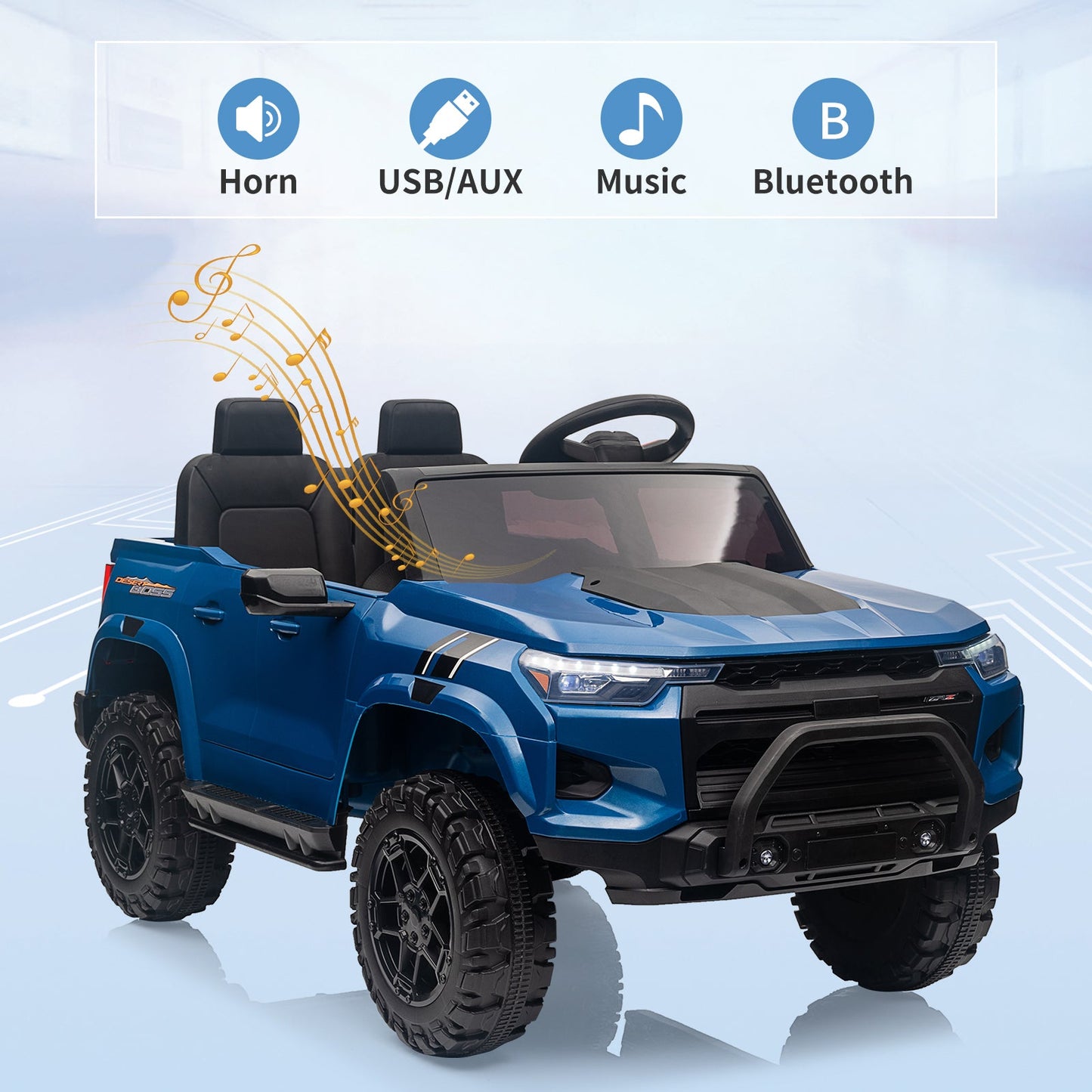 Garvee Ride - P Series: 24V Kids Ride On Car 2 Seater Electric Ride On Toy for Toddlers Battery Powered Truck Car With Remote Control, Battery Display, Handle, Trunk, LED Lights, Music (Blue)