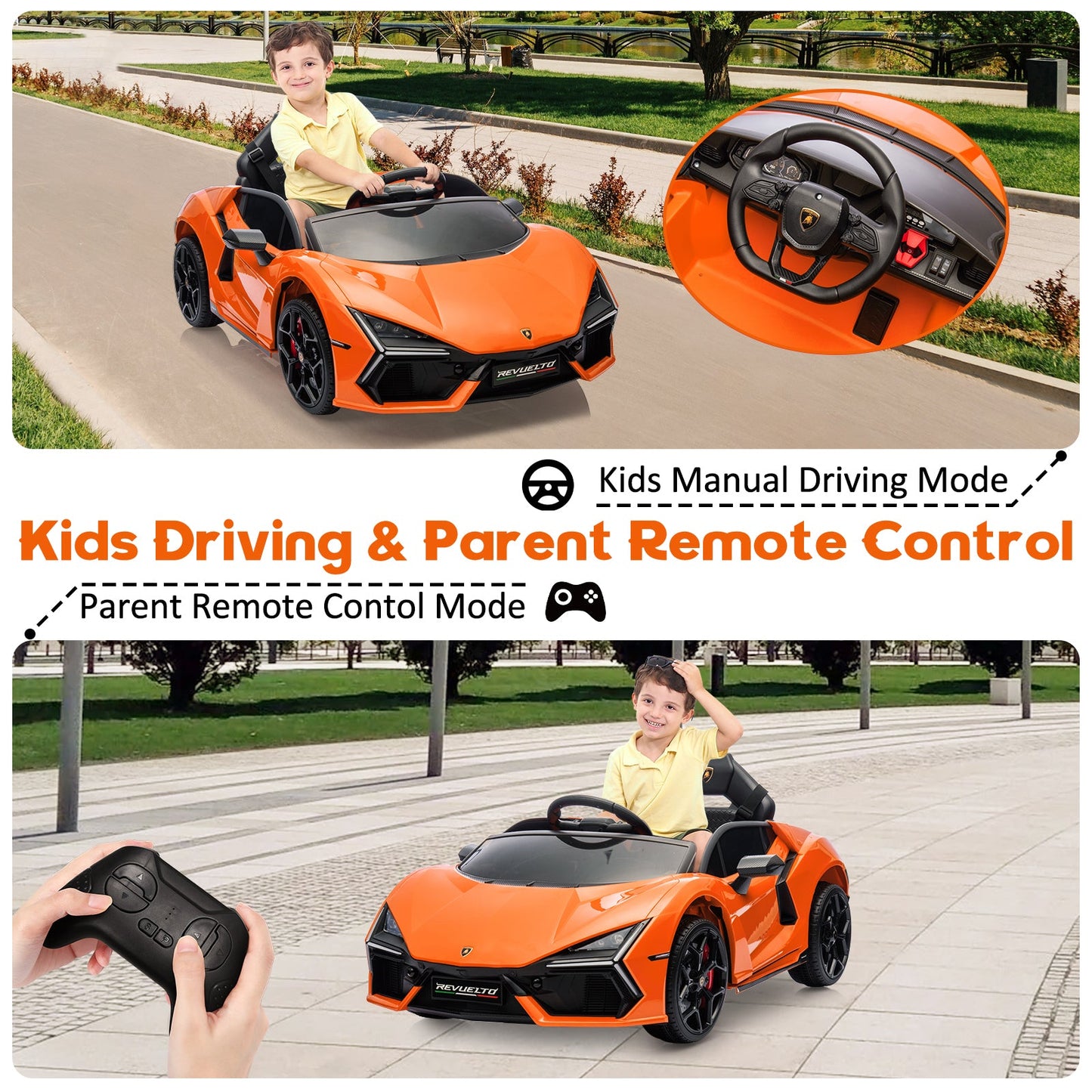 Garvee Ride - P Series: 12V Ride On Car for Kids, Licensed Revuelto Electric Vehicle, Battery Powered Sports Car Toy for Boys & Girls, with Bluetooth, Usb