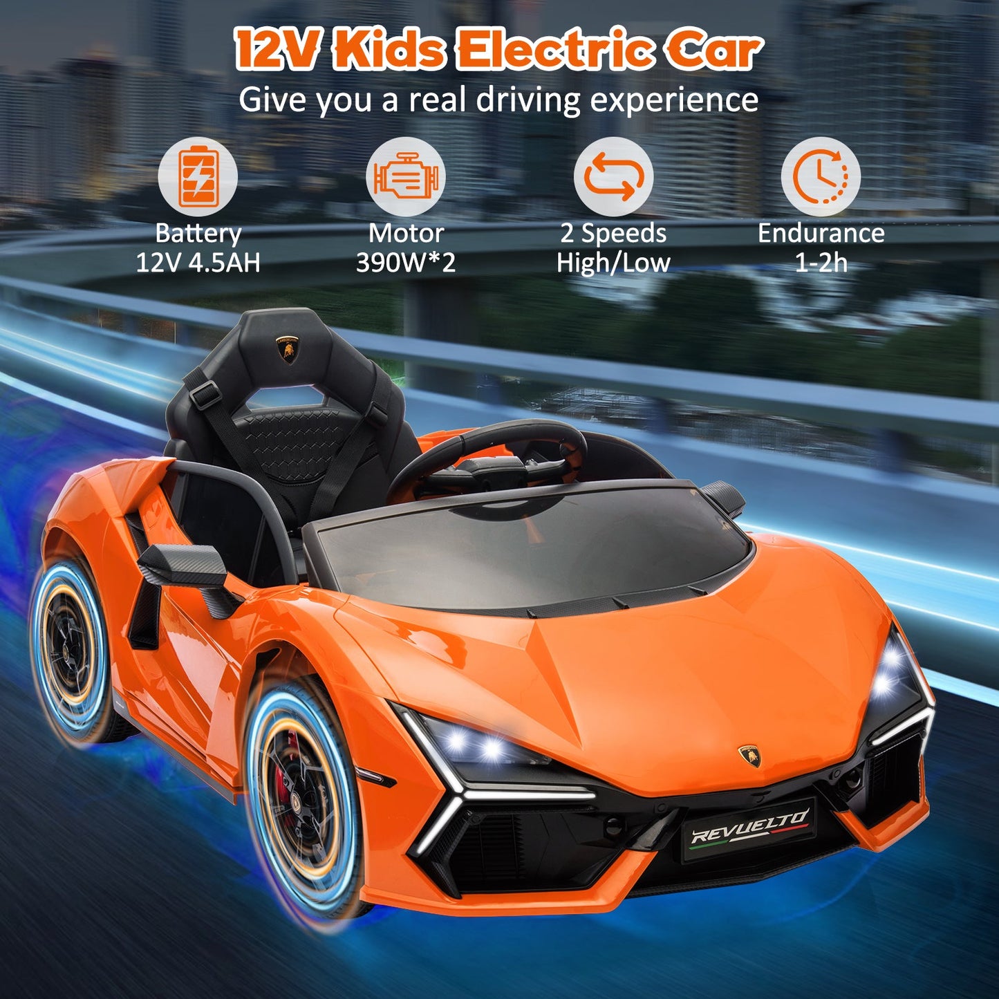 Garvee Ride - P Series: 12V Ride On Car for Kids, Licensed Revuelto Electric Vehicle, Battery Powered Sports Car Toy for Boys & Girls, with Bluetooth, Usb
