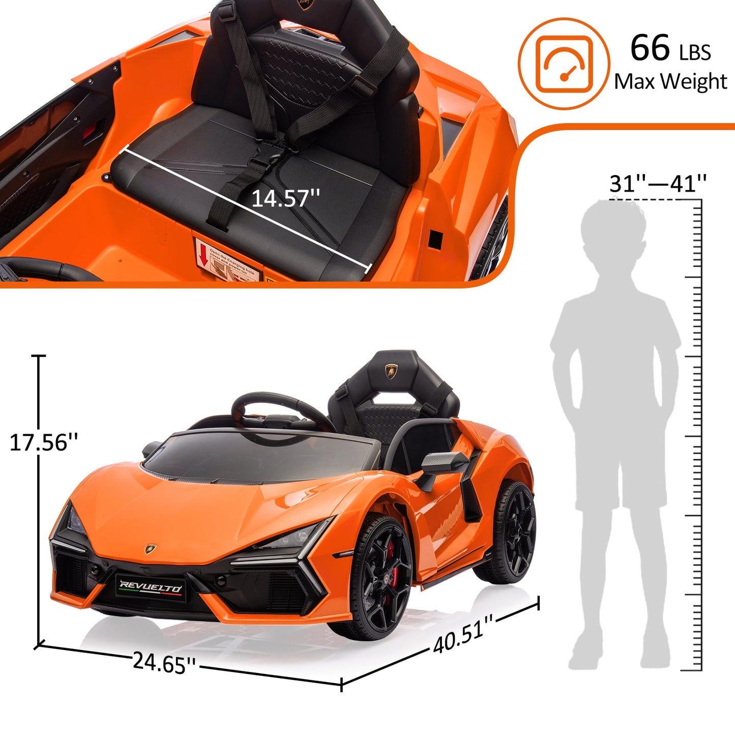 Garvee Ride - P Series: 12V Ride On Car for Kids, Licensed Revuelto Electric Vehicle, Battery Powered Sports Car Toy for Boys & Girls, with Bluetooth, Usb