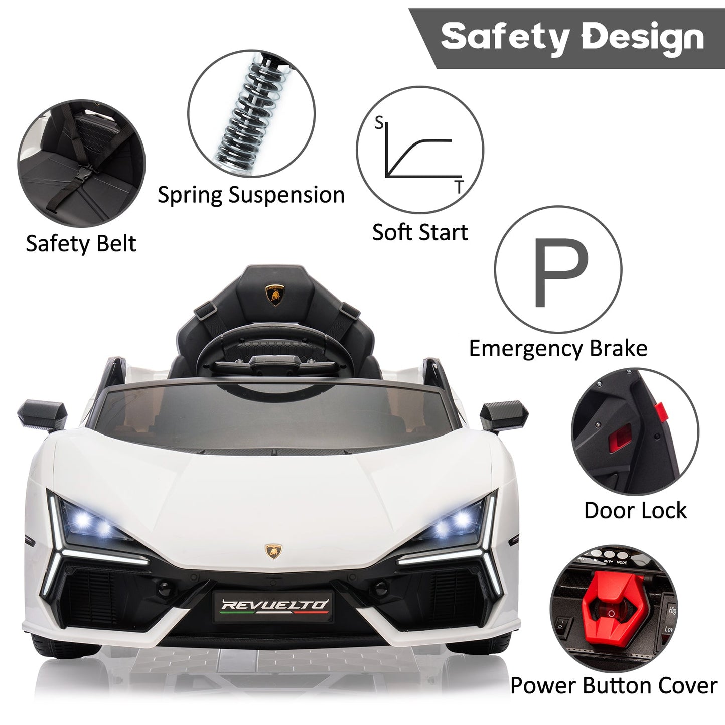 Garvee Ride - P Series: 12V Ride On Car for Kids, Licensed Revuelto Electric Vehicle, Battery Powered Sports Car Toy for Boys & Girls, with Bluetooth, Usb